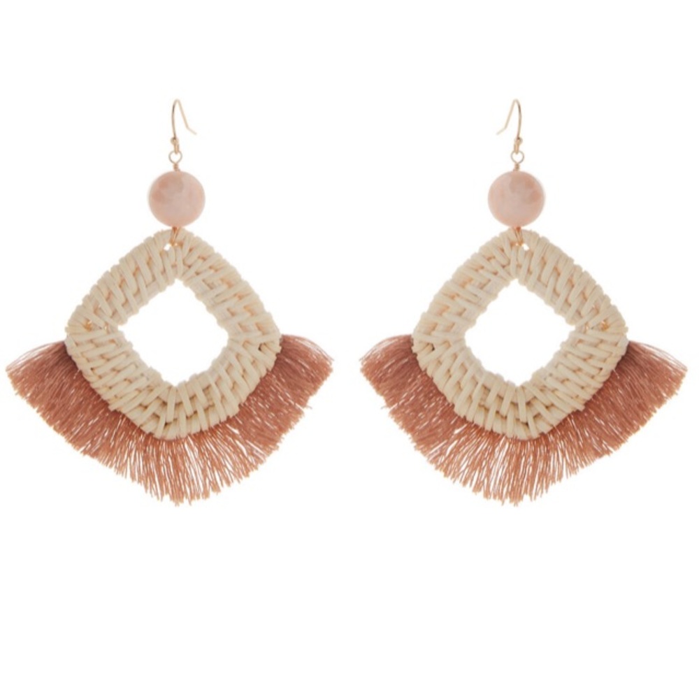 PANACEA Gold-Tone & Tan Fringe Drop EARRINGS